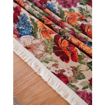 Floral Cotton Linen Tablecloth | Vintage Style Country Garden Design, 140*140cm
