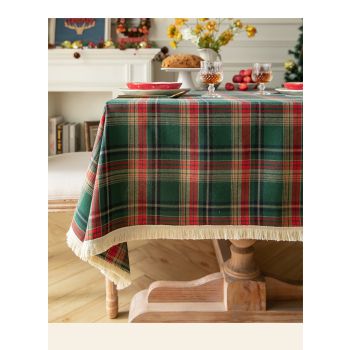 Vintage Plaid Fabric Tablecloth | Classic English Red and Green Plaid Tablecloth for Dining Table and Party Decoration 140*140cm
