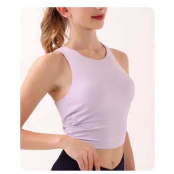 Black Summer Elastic Running Sports Vest with Padded Bra, Sleeveless Yoga Tank Top- M Size