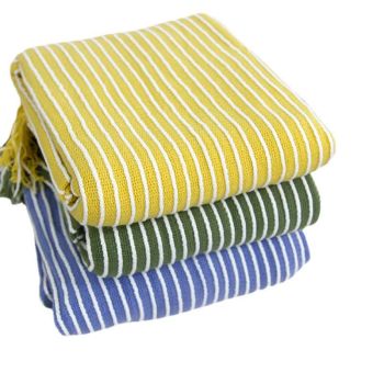 Green Cozy Knit Throw Blanket with Fringe - Stylish Striped  Bed End Cover, 127x170CM