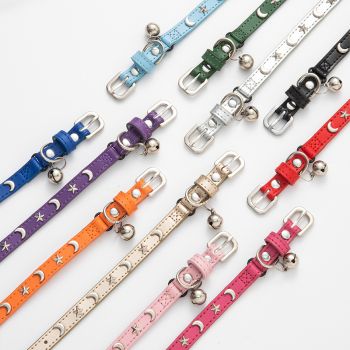 3 pcs Orange Stylish PU Leather Pet Collar - Anti-Loss, Puppy Bell, Star & Moon Design Width 1.2cm Total Length 35cm