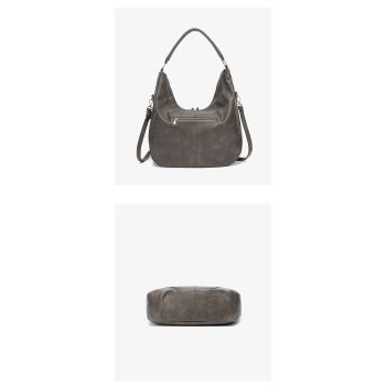 Light Gray Faux Leather Hobo Bag - Large Shoulder Tote w/Coin Purse