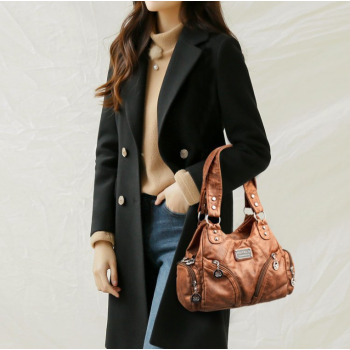 Brown Vintage Soft Leather Biker Bag - Shoulder Crossbody Handbag