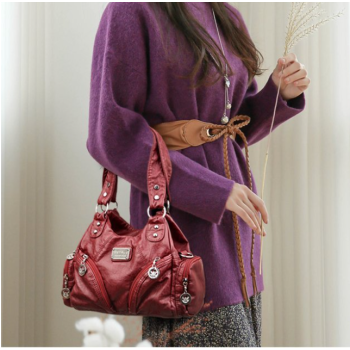Red Vintage Soft Leather Biker Bag - Shoulder Crossbody Handbag