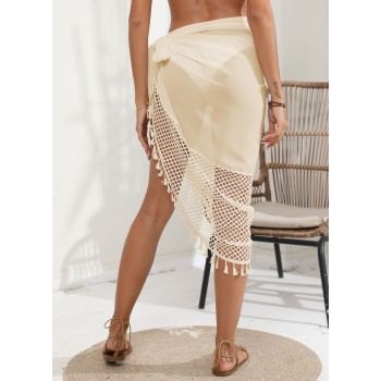 Apricot Women's Mesh Detail Beach Wrap - Tassel Trim Swim Cover-Up 95x195cm