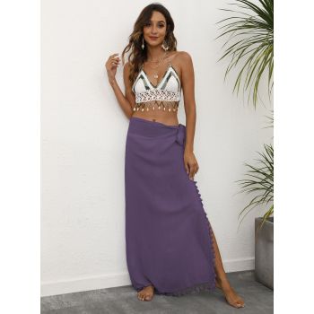 Purple Lightweight Tassel Sarong - Sexy Beach Skirt Cover-Up 104x86cm
