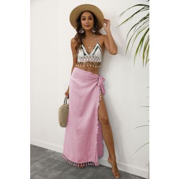Pink Lightweight Tassel Sarong - Sexy Beach Skirt Cover-Up 104x86cm