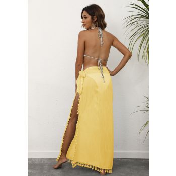 Yellow Lightweight Tassel Sarong - Sexy Beach Skirt Cover-Up 104x86cm