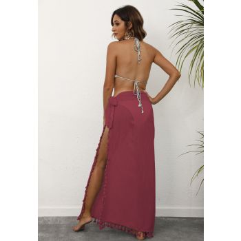 Red Lightweight Tassel Sarong - Sexy Beach Skirt Cover-Up 104x86cm