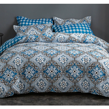 Blue Floral Duvet Cover - 3 Piece Bedding Set (with Corner Ties)Quilt cover 230cm x 265cm, pillowcase 51 x 92cm