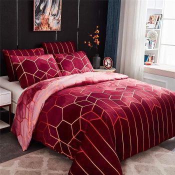 Geometric Print Duvet Cover - 3 Piece Red Ombre Bedding Set Quilt cover 230x230cm-Pillow cover 51x76cm