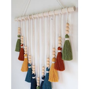 Colorful Tassel Wall Hanging-Wooden Beads Boho Tapestry Home Decor