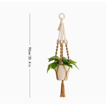 3 pcs Handwoven Plant Hanger-Cotton Rope Hanging Planter with Wooden Rings