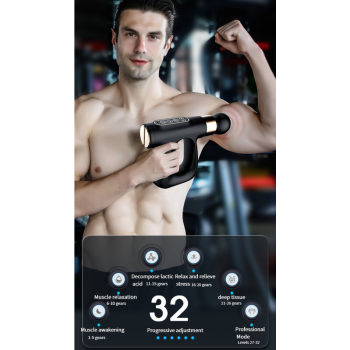 Black Heated Mini Fascia Massage Gun - LCD Display, Muscle Recovery Tool, 32 Adjustable Levels