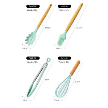 Black 12-Piece Silicone Kitchen Utensil Set with Beechwood Handles & Holder