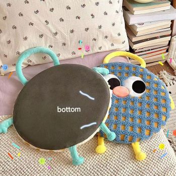 Purple Plaid Cute Cartoon Round Memory Foam Seat Cushion - Detachable & Washable