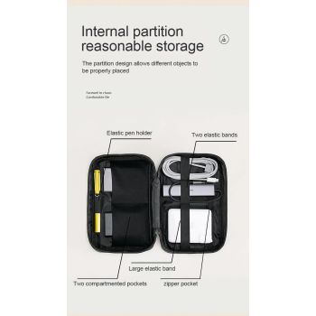 Black Premium PU Leather Multi-Functional Travel Cable Organizer - Waterproof Digital Storage Pouch