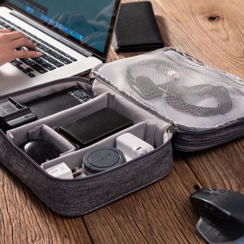 Dark Blue Durable Three-Layer Earphone & Digital Organizer - Waterproof Cosmetic & Cable Storage Pouch(Photography props not included, only the bag)