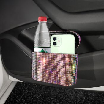Colored Diamond Sparkly Rhinestone Car Trash Can - Diamond Auto Garbage Bin Organizer