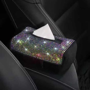 White Diamond Bling Rhinestone Car Tissue Box Holder - Applies to Visor & Seat Back 