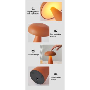Bronze Metal Mushroom Table Lamp - Rechargeable Touch Control Ambient Light with Remote