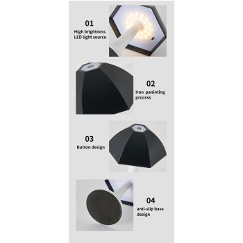 Blue And White Nordic Umbrella Mushroom Table Lamp - Dimmable Ambient Light