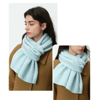 Grey Soft Wool-Blend Solid Color Knit Scarf for Women - Cozy Faux Cashmere Shawl