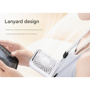 Black Portable Cooling Fan with Neck Lanyard & Phone Stand - USB Rechargeable