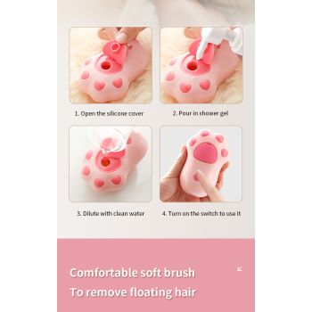 2 PCS Pink Cat Paw Electric Pet Brush | One-Click Spray, Massage, & Hair Removal