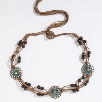 2 PCS Sapphire Wood Beads Ethnic Style Waist Chain - Beaded Bohemian Belt for Women
