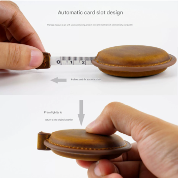 Coffee Mini Leather Tape Measure - 1.5m/60in - Round Plain