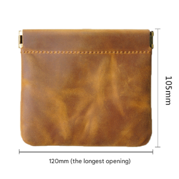 Coffee Genuine Leather Coin Purse - Vintage Style Snap Closure Mini Pouch