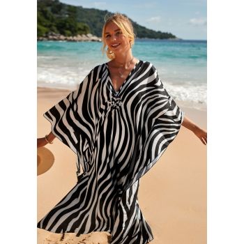 Zebra Print Loose Fit Caftan Dress - Resort Style Beach Coverup for Women