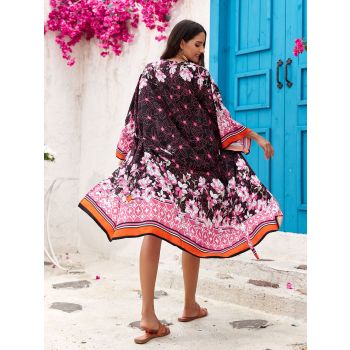 Pink Women's Lightweight Beach Cardigan-Floral Print Kimono