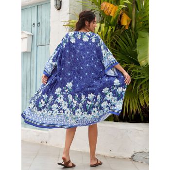 Blue Women's Lightweight Beach Cardigan-Floral Print Kimono