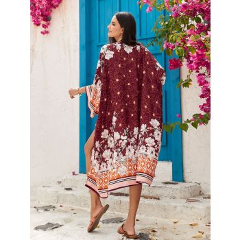 Orange Women's Lightweight Beach Cardigan-Floral Print Kimono