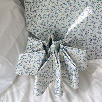 Blue Floral Mini 5-Fold Umbrella - Portable, Anti-UV, Black Glue Coating