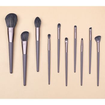 Modern Gray (Brush + Bag) 10 Piece Face Eye Makeup Brush Set - Premium Makeup Blending Brushes