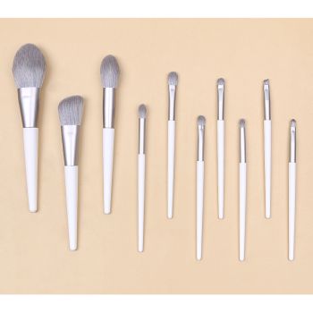 Silver Gray (Brush + Bag) 10 Piece Face Eye Makeup Brush Set - Premium Makeup Blending Brushes