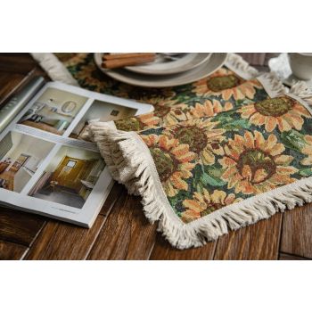 Sunflower Table Runner with Fringe - Jacquard Woven Cotton Blend (30x200cm)
