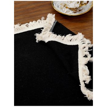 4 PCS Black Cotton Linen Placemat with Fringe - Solid Color Table Mat for Dining (30X30CM)