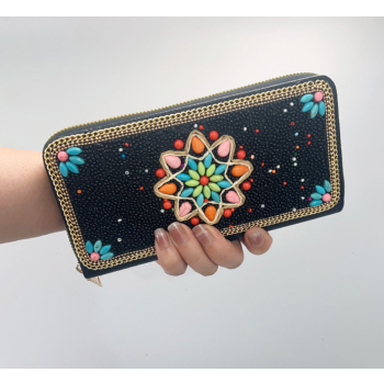 Black Ethnic Style Beaded Clutch - Handmade Retro Wallet Style 1
