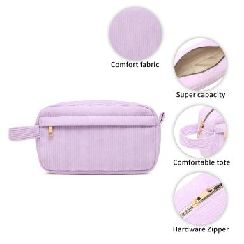 Pink 2-pcs Corduroy Pencil Case - Large Capacity Storage Bag