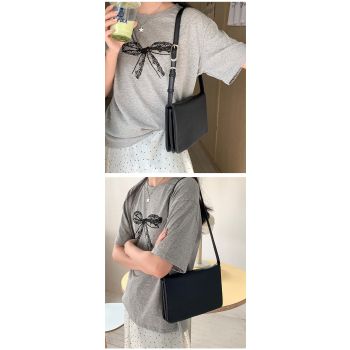 Black Minimalist Flap Shoulder Bag-Elegant Women's Double-Layer Crossbody