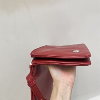 Red Minimalist Flap Shoulder Bag-Elegant Women's Double-Layer Crossbody