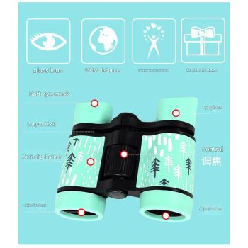 2 PCS Blue Kids Binoculars - Rubber Grip, Tree Pattern