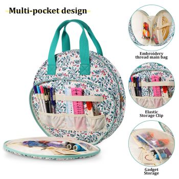 Blue leaves Multi-Compartment Embroidery Bag - Keep Your Projects Organized