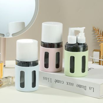 Round Pink 2-Piece 4-in-1 Travel Dispenser Set-Leakproof Refillable Bottles for Toiletries