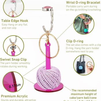 Transparent 2-Piece Acrylic Portable Wrist Yarn Holder - Knitting & Crochet Stand