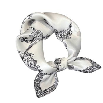 Black Flowers Women's Floral Print Mulberry Silk Shawl, 53cm (Style 3)
